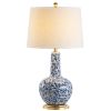 30" Blue White And Gold Gourd Table Lamp With Drum Shade