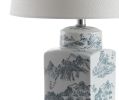 25" Blue And White Table Lamp With Drum Shade
