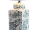 25" Blue And White Table Lamp With Drum Shade