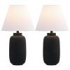 Set of Two 25" Black Urn Table Lamps With Cone Shades