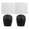 Set of Two 17" Clear Gourd Table Lamps LED With Drum Shades