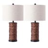 Set of Two 25" Black Table Lamps With Drum Shades