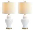 Set of Two 22" White And Gold Urn Bedside Lamps With Drum Shades