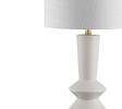 27" White And Gold Geometric Table Lamp With Drum Shade