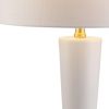 27" White And Gold Geometric Table Lamp With Drum Shade
