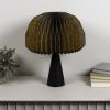 16" Black Ribbed Geometric Bedside Lamp With Dome Shade