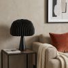 16" Black Ribbed Geometric Bedside Lamp With Dome Shade