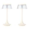 Set of Two 11" White Geometric USB Bedside Lamps With Novelty Shades