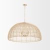 Gold Four Light Rattan Dimmable Chandelier With Gold Shades