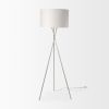 62" Beige Metal Tripod Floor Lamp With Beige Fabric Drum Shade