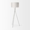 62" Beige Metal Tripod Floor Lamp With Beige Fabric Drum Shade
