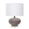 15" Gray Taupe Glass Round Table Lamp With Drum Shade