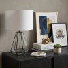18" Clear And Brass Glass And Metal Geometric Table Lamp With Drum Shade
