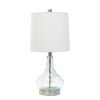 23" Teal Blue Translucent Glass Gourd Table Lamp With Drum Shade