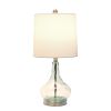 23" Teal Blue Translucent Glass Gourd Table Lamp With Drum Shade