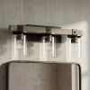 22" Gray Wood Metal And Glass Three Light Bath Bar Vanity Light