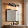 22" Gray Wood Metal And Glass Three Light Bath Bar Vanity Light