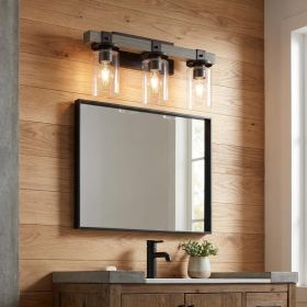 22" Gray Wood Metal And Glass Three Light Bath Bar Vanity Light