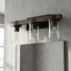 22" Brown Wood Metal And Glass Three Light Bath Bar Vanity Light