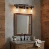 22" Brown Wood Metal And Glass Three Light Bath Bar Vanity Light