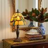 13" Bronze Birds Round Tiffany Lamp With Cone Shade