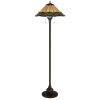 62" Bronze Metal Two Light Floor Lamp With Bone Green And Orange Abstract Tiffany Glass Empire Shade