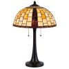 24" Bronze Abstract Two Light Round Tiffany Lamp With Dome Shade