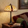 24" Bronze Abstract Two Light Round Tiffany Lamp With Dome Shade