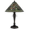 24" Bronze Flowers Two Light Round Tiffany Lamp With Dome Shade