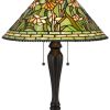 24" Bronze Flowers Two Light Round Tiffany Lamp With Dome Shade