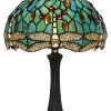 20" Bronze Dragonfly Round Tiffany Lamp With Dome Shade