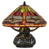 17" Bronze Dragonfly Two Light Round Tiffany Lamp With Dome Shade