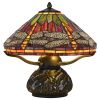 17" Bronze Dragonfly Two Light Round Tiffany Lamp With Dome Shade