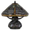 17" Bronze Dragonfly Two Light Round Tiffany Lamp With Dome Shade