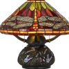17" Bronze Dragonfly Two Light Round Tiffany Lamp With Dome Shade