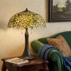29" Bronze Abstract Two Light Round Tiffany Lamp With Dome Shade