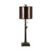Set of 2 Rowan Oak Resin Tree Buffet Lamp with Amber Mica and Metal Shade
