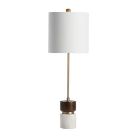29.5"H Marble & Wood Table Lamp with White Linen Shade