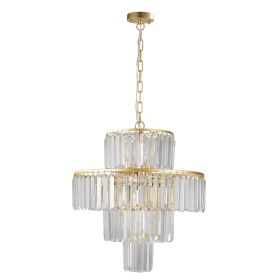 20" Luxurious 4-Tier Crystal Chandelier, 12-Light Gold Frame