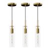 Gold Pendant Lights 3 Pack With Clear Striped Glass Shades