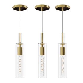 Gold Pendant Lights 3 Pack With Clear Striped Glass Shades