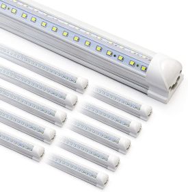 10-Pack 8ft LED Shop Light Fixture - 90W T8 Integrated LED Tube Light - 6500K 12000LM V-Shape Linkable - High Output - Clear Cover - Plug and Pla