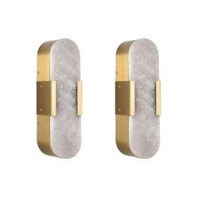 13.8" Natural Marble Wall Sconce, Gold Sconces Set of Two, Indoor Modern Bathroom Sconces Wall Lighting for Living Room, Bedroom, Hallway, Stairs