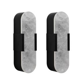 13.8" Natural Marble Wall Sconce, Black Sconces Set of Two, Indoor Modern Bathroom Sconces Wall Lighting for Living Room, Bedroom, Hallway, Stairs