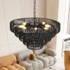 24 Inch Rustic Black Hemp Rope Pendant Chandelier 8 Light 5 Tier