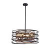 24 Inch Rustic Black And Walnut Pendant Chandelier 6 Light With Wood Accents