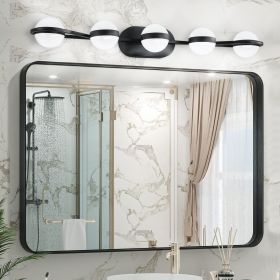 (NEW SKU:W1340P206793) 35" Modern Minimalist Bathroom Vanity Light, LED 5 Bulb Crystal Sand Acrylic Shades, Wall Mounted Decorative Lighting Fixture