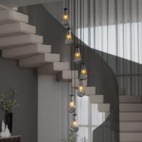 7 Light Dining Room Pendant Light, Large Chandelier Adjustable Hanging Line, Black Living Room Pendant Light, Foyer Chandelier