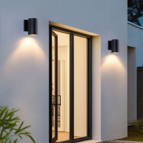 mirrea 7" Modern Outdoor Porch Light Patio Light in 2 Lights with Aluminum Cylinder and Tempered Glass Cover Waterproof Wall Sconce 2 Pack (Matte