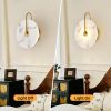 Round Alabaster Wall Sconce, Natural Marble Lampshade Wall Sconce, Hardwired Circular Sconce LED Modern Wall Lamp for Bedroom, Stairs, Living Room